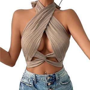 Twist Front Halter Crop Top Backless